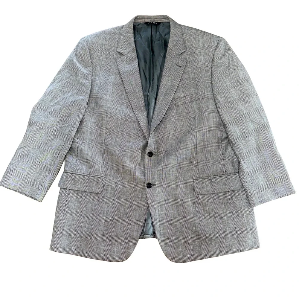 Jos A Bank Signature Collection 50R Blazer Gray Glen Plaid 100% Wool Sport Coat